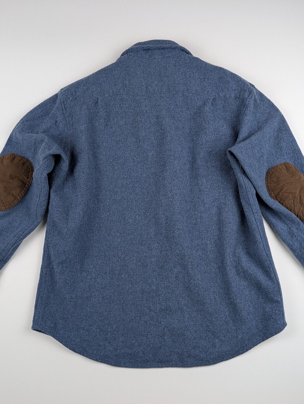 Vintage Pendleton L Blue Virgin Wool Flannel Suede Patches Cabincore Granola - Picture 5 of 10